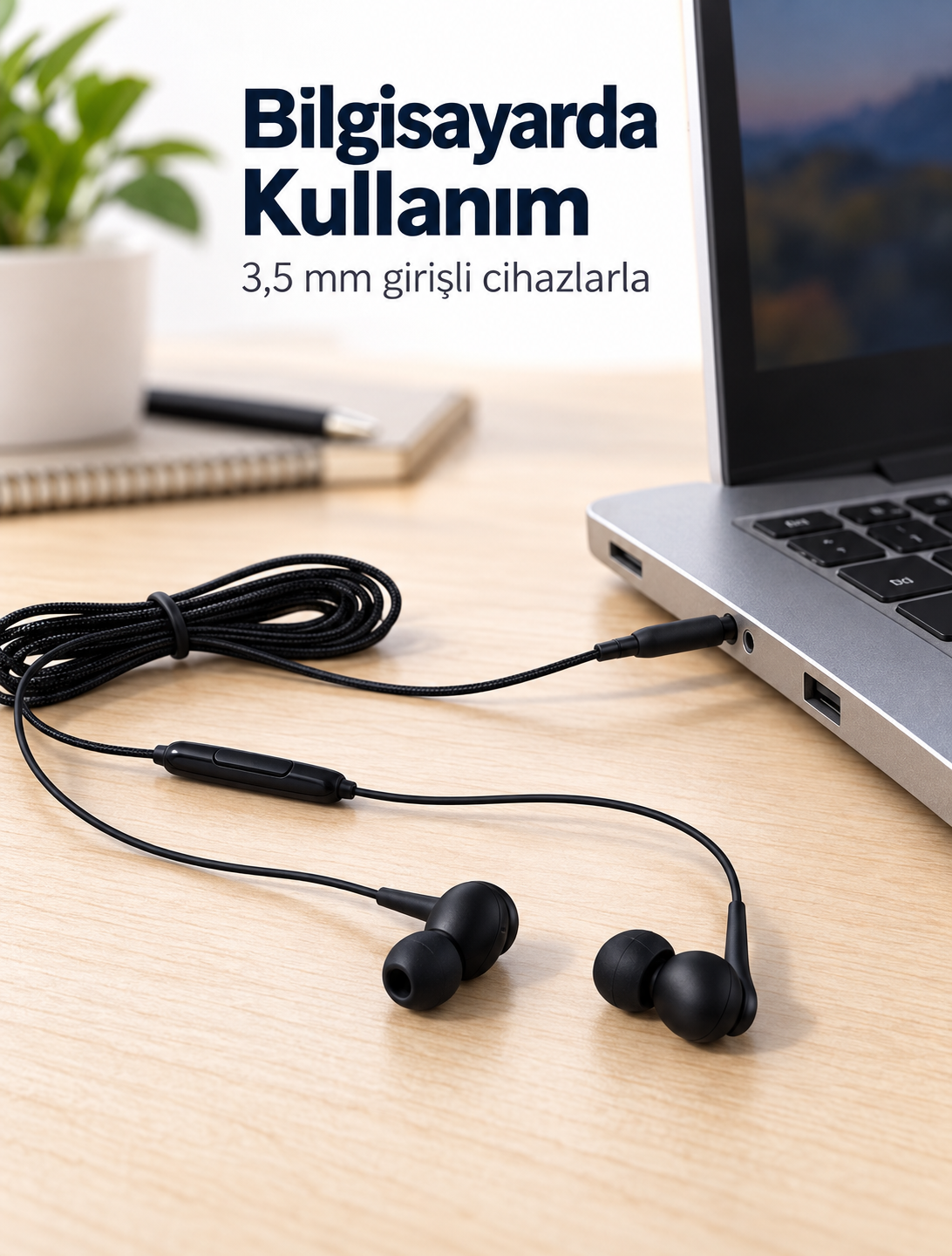Siyah Tasarımlı Jak Girişli Kablolu Kulak İçi Kulaklık