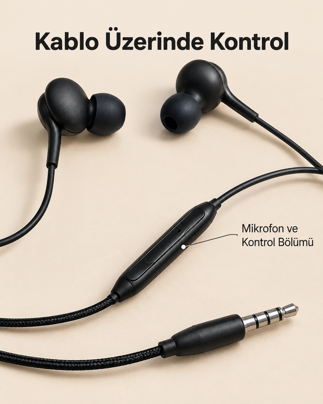 Siyah Tasarımlı Jak Girişli Kablolu Kulak İçi Kulaklık