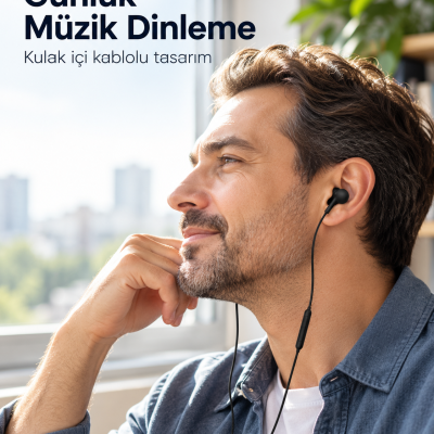 Siyah Tasarımlı Jak Girişli Kablolu Kulak İçi Kulaklık