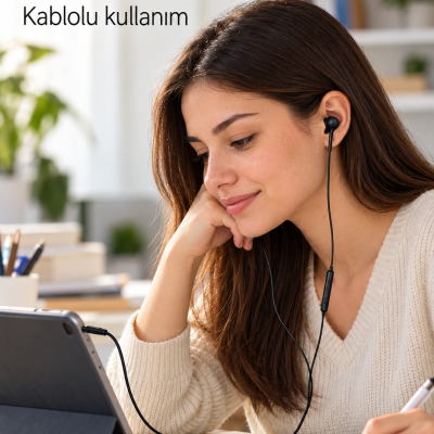 Siyah Tasarımlı Jak Girişli Kablolu Kulak İçi Kulaklık