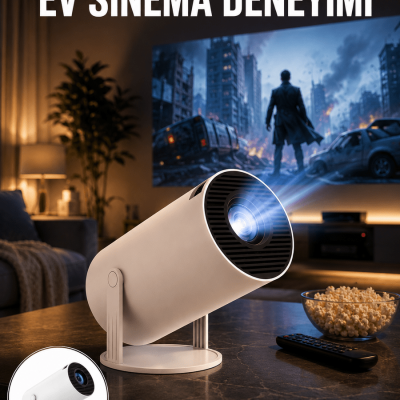 Sinema Projektörü Android HDMI USB WİFİ Ses Çıkışlı Ayaklı Projeksiyon Taşınabilir Yeni Nesil