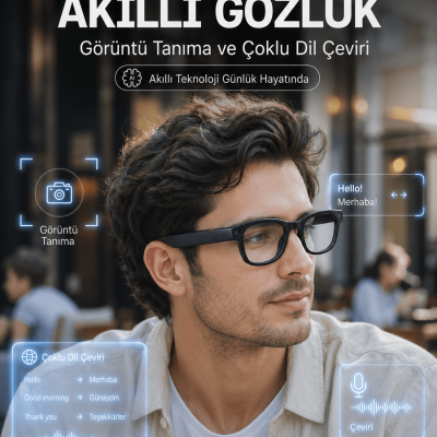 Siyah 3 Lensli Akıllı Kamera Gözlüğü 8 MP Fotoğraf Video Çekim AI Görüntü Tanıma Bluetooth Dokunmatik Kontrollü