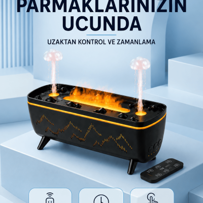 Siyah Aroma Difüzörü Jöle Damla Efektli Hava Nemlendirici Uzaktan Kumandalı LED Işıklı
