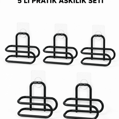 Siyah Metal WC Kağıtlık Yapışkanlı Tuvalet Kağıdı Rulo Tutucu 5 Adet Avantajlı Set