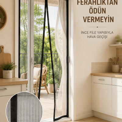Siyah Mıknatıslı Kapı Sinekliği Sinek ve Böceklere Karşı Koruyucu File