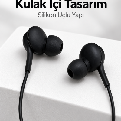 Siyah Tasarımlı Jak Girişli Kablolu Kulak İçi Kulaklık