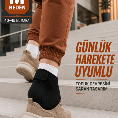 Siyah Topuk Destek Çorabı M Beden 40-45 Ayarlanabilir Cırtlı Rahat Tasarım