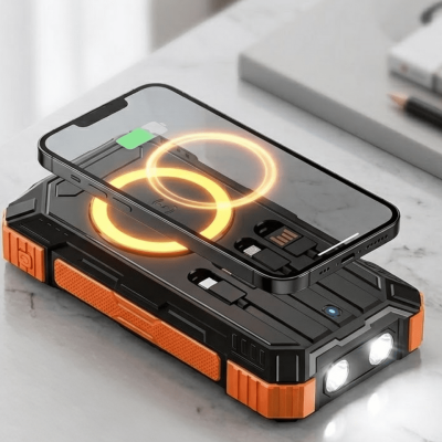 Solar Destekli Powerbank 20000 mAh Yüksek Kapasiteli Kablosuz Şarjlı Taşınabilir Batarya