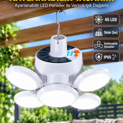 Solar Enerjili Katlanabilir Led Kamp ve Bahçe Lambası