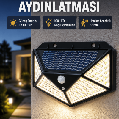 Solar Güçlü 100 LED Bahçe Lambası – Enerji Tasarruflu, Suya Dayanıklı ve Geniş Açılı Işık