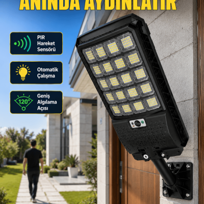 Solar LED Bahçe Lambası Hareket Sensörlü Uzaktan Kumandalı Dış Mekan Aydınlatma