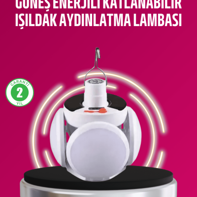 Solar ve USB Şarjlı Su Geçirmez Katlanabilir LED Lamba