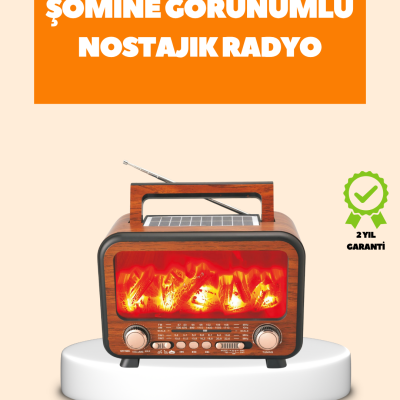 Şömine Alev Işıklı Solar Bluetooth Hoparlör – 7W Güçlü Ses, FM Radyo