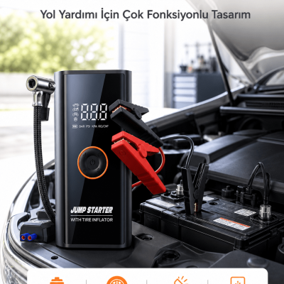 SOS Fenerli Akü Takviye Cihazı Dijital Kompresör Powerbank Yeni Nesil