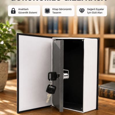 Sözlük Görünümlü Gizli Kitap Kasa – Anahtarlı Metal İç Kasa, Kompakt Boyut, Şık ve Güvenli Tasarım