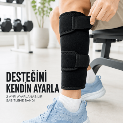 Sporcu Baldırlığı Ayarlanabilir Bantlı Baldır Destek Aparatı Siyah