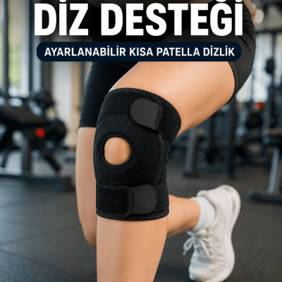 Sporcu Dizliği Açık Patella Tasarımlı Ayarlanabilir Cırtlı Kısa Diz Desteği