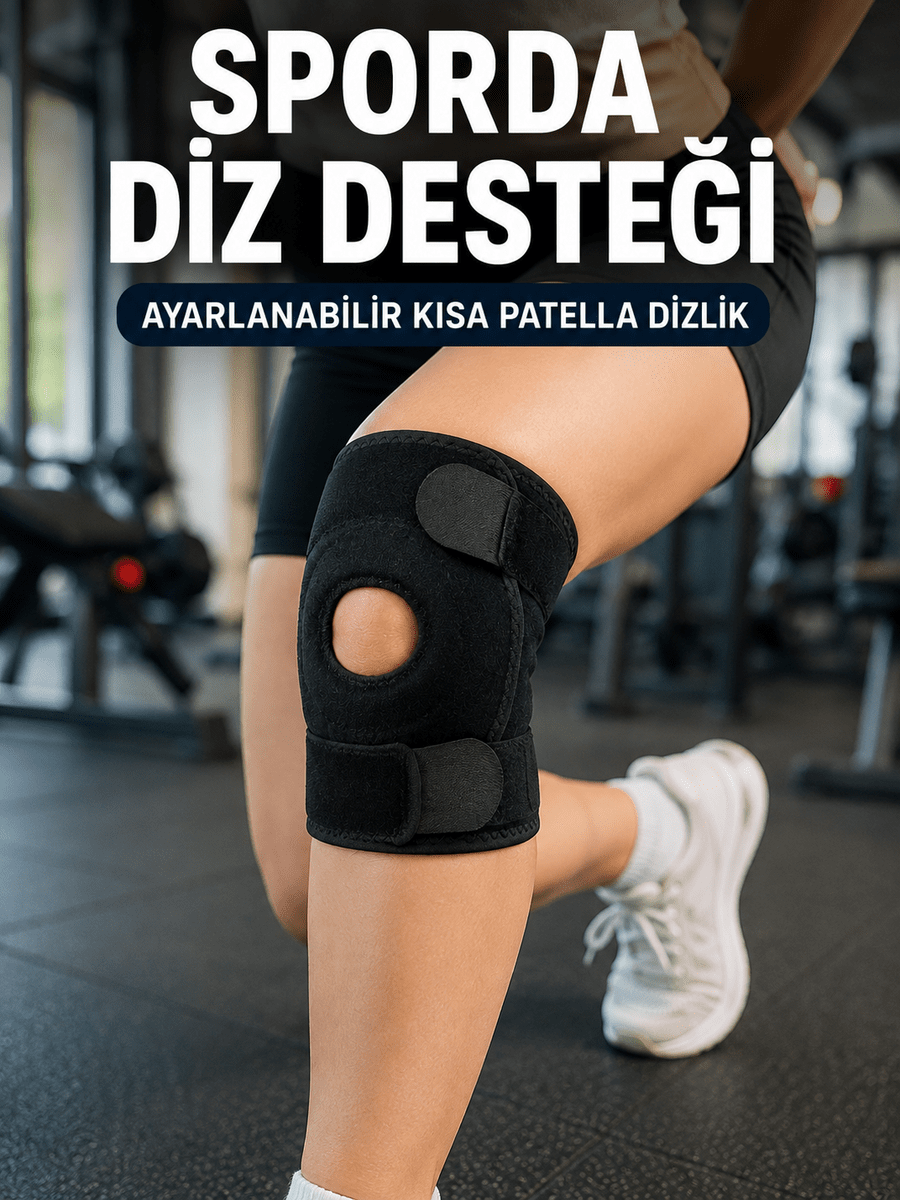 Sporcu Dizliği Açık Patella Tasarımlı Ayarlanabilir Cırtlı Kısa Diz Desteği