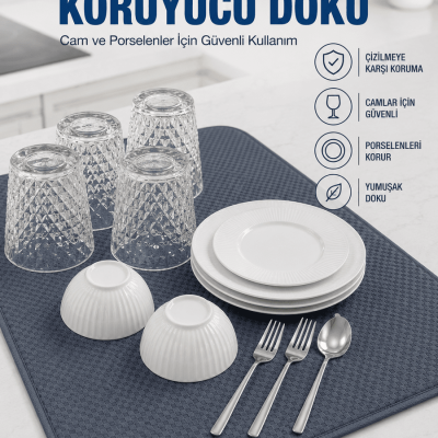 Su Emici Bulaşık Kurutma Matı Kaydırmaz ve Yumuşak Dokulu Kurutmalık