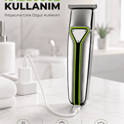 T Bıçaklı Saç Sakal Kesme Makinesi Şarjlı Kablosuz Ense Favori Şekillendirme Tıraş Makinesi