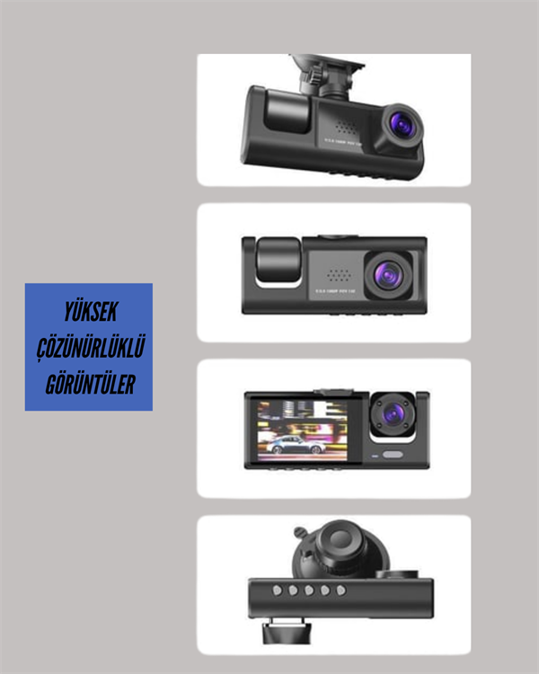 TA-01 3 Kameralı 1080P Araç Kamerası Siyah