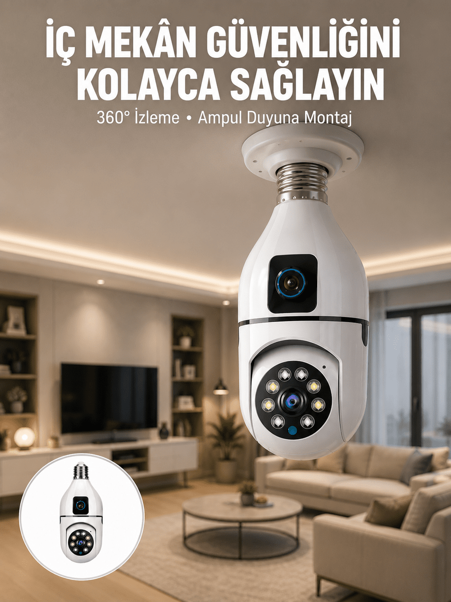 Tak Çalıştır Ampul Kamera – Full HD 1080P Kablosuz Güvenlik Çözümü Yeni Nesil