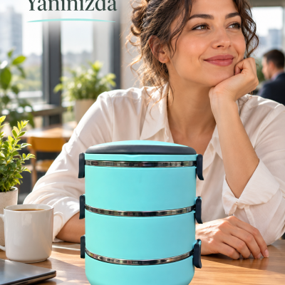 Taşıma Saplı Üç Katlı Beslenme Kutusu Sızdırmaz Kapaklı