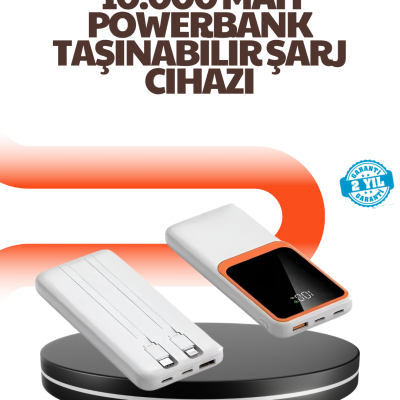 Taşınabilir 10000 mAh Powerbank Dijital Göstergeli, Type-C ve USB Çıkışlı