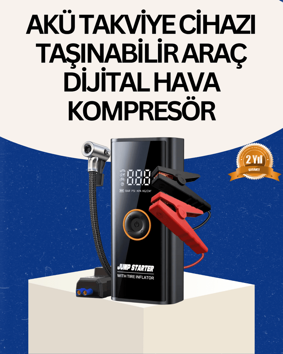 Taşınabilir Akü Takviye ve Akıllı Lastik Şişirme Pompası
