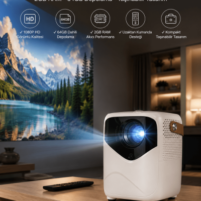 Taşınabilir Android Projeksiyon Wifi Destekli 4K Multimedia Tabanlı Ev Ve Ofis Tipi