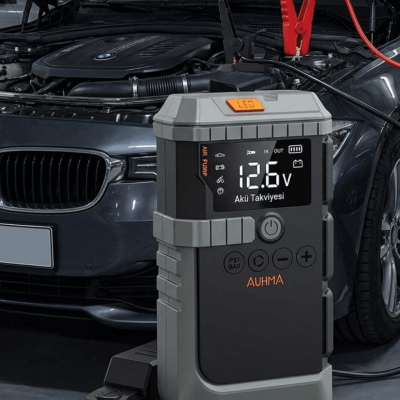 Taşınabilir Araç Çalıştırma Jump Starter Hava Pompası Dijital Basınç Göstergeli Güç Bankası