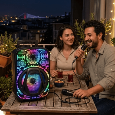Taşınabilir Bluetooth Speaker Mikrofonlu RGB Işıklı Karaoke Ses Sistemi