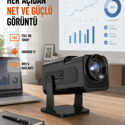 Taşınabilir Full HD Projektör - 1 GB RAM, 8 GB Hafıza Yeni Nesil