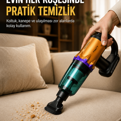 Taşınabilir Kablosuz El Süpürgesi Araç ve Ev Temizliğine Uygun