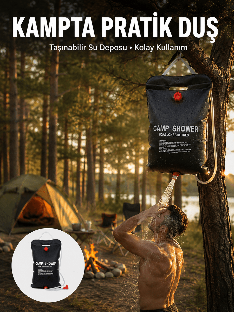 Taşınabilir Kamp Duşu Solar Isıtmalı 20 Litre Su Kapasiteli Hijyen Çözümü Yeni Nesil