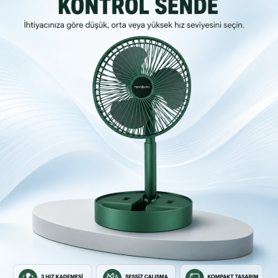 Taşınabilir Katlanabilir Mini Fan 3 Kademeli Şarj Edilebilir