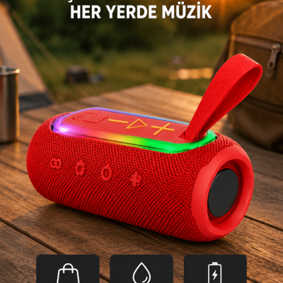 Taşınabilir Mini Bluetooth Hoparlör Güçlü Ses ve Şık Kırmızı Tasarım