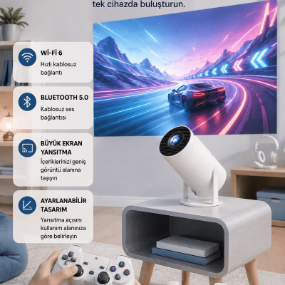 Taşınabilir Projeksiyon Cihazı 4K Destekli Wi-Fi Kablosuz Ekran Yansıtma