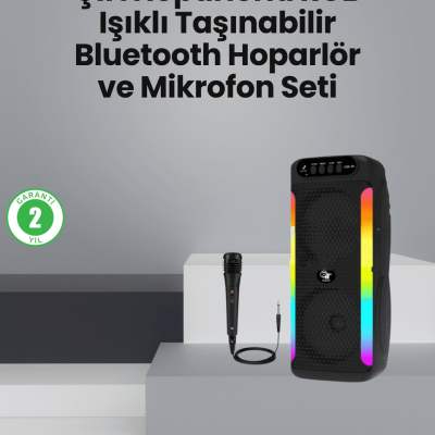 Taşınabilir Şarjlı Hoparlör USB, SD Kart, AUX Girişli