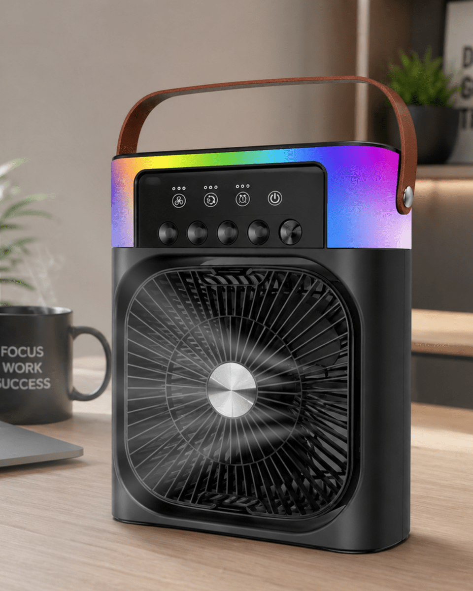 Taşınabilir Sprey Fan RGB Işıklı Mini Klima Soğutucu Nemlendirici USB Şarjlı