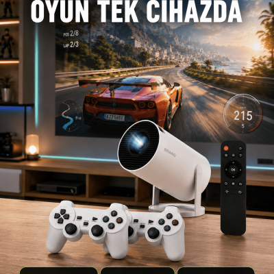 TÇift Kollu Tasarımlı Kablosuz Projeksiyon – 4K, 10.000 Oyun ve Smart App Desteği Yeni Nesil