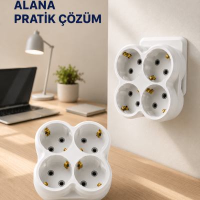 Tek Prizi 4’lü Yapan Priz Adaptörü Direkt Prize Takılan Çoklayıcı 2 Adet Set