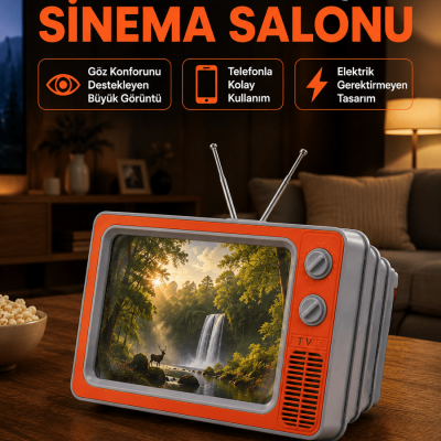 Telefon İçin 12 İnç Ekran Büyütücü Retro Televizyon Tasarımı HD Film İzleme Katlanabilir Stand