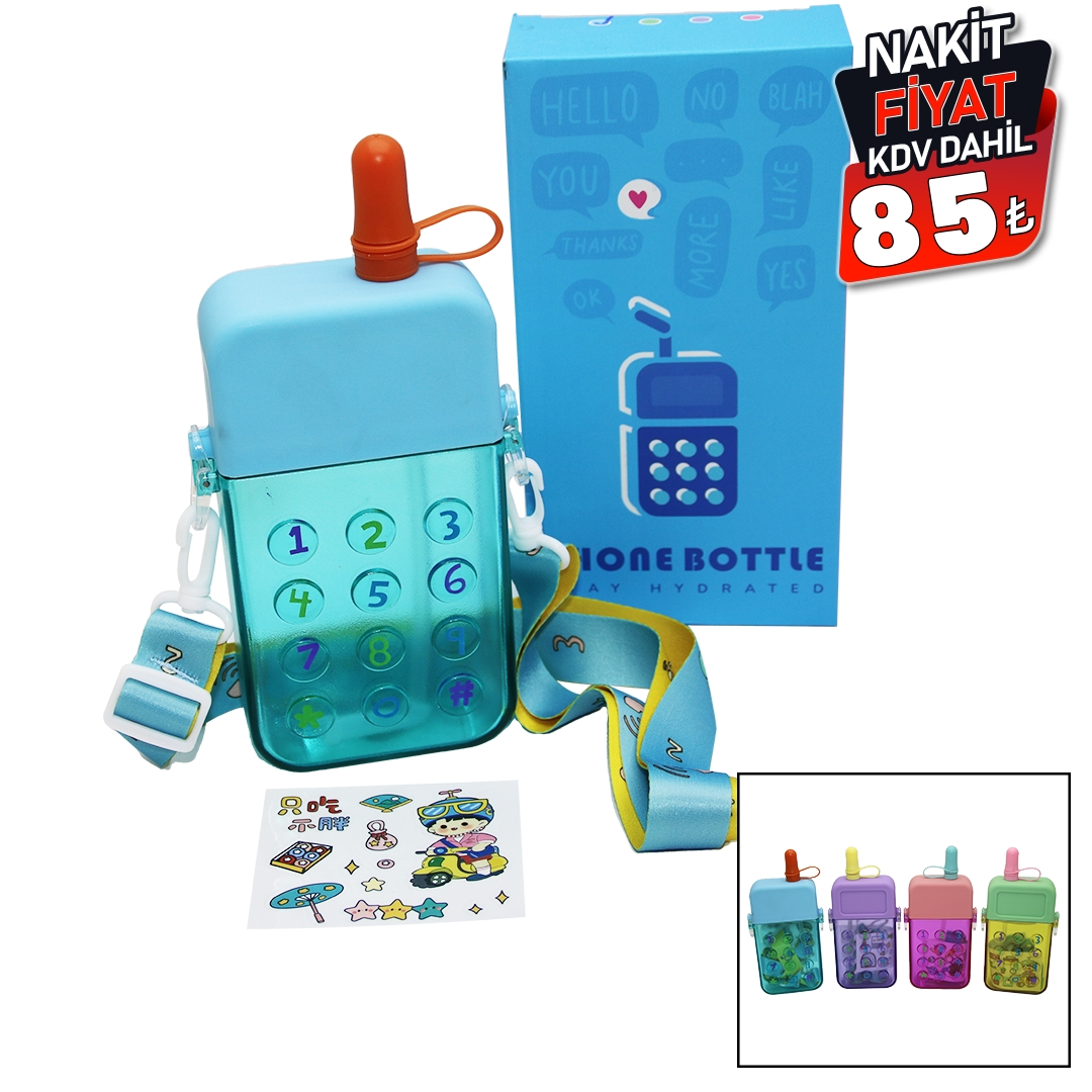 Telefon Modeli Su Matarası 300 ml - Pipetli Vidalı Kapak Askılı