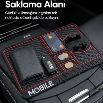 Telefon Standlı Araç İçi Organizer Kaydırmaz Silikon Konsol Düzenleyici Mat