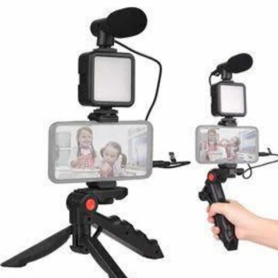 Telefon Tutucu Mini Mikrofonlu Tripod Vlog Çekim Video