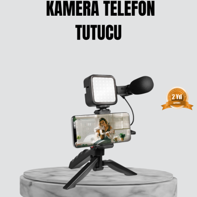 Telefon Video Çekim Kiti LED Aydınlatma Mikrofon Tripodlu Tam Set