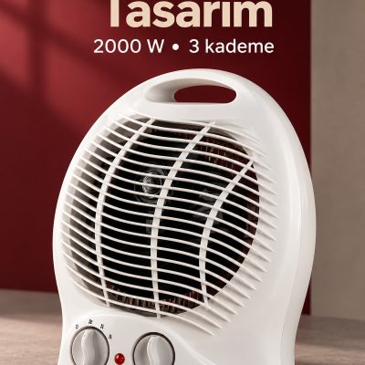 Çift Döner Düğmeli Termostatlı Beyaz Fanlı Isıtıcı