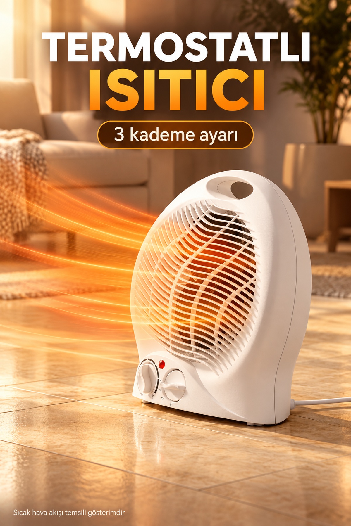 Termostat ve Kademe Ayarlı Beyaz Fanlı Isıtıcı