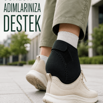 Topuk Destek Çorabı M Beden 40-45 Ayarlanabilir Cırtlı Esnek Siyah Tasarım